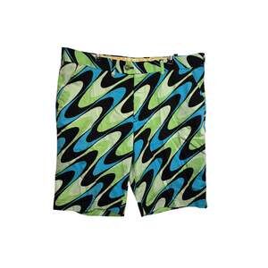 Loudmouth Golf Shorts Mens 38 Green Blue Black Geometric Wave Swirl Flat Front